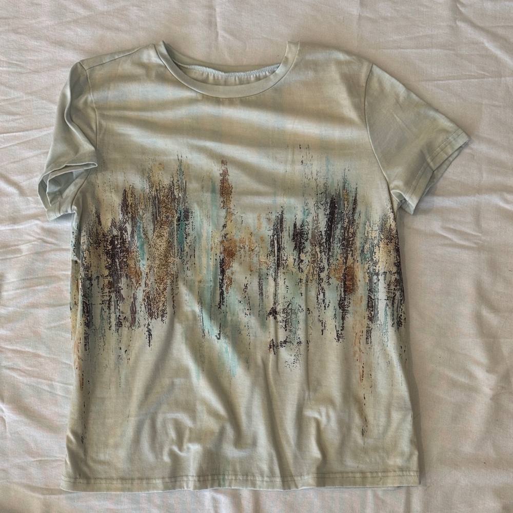 SHEIN Light Mint Graphic Short Sleeve Tee with Multicolor Abstract Print